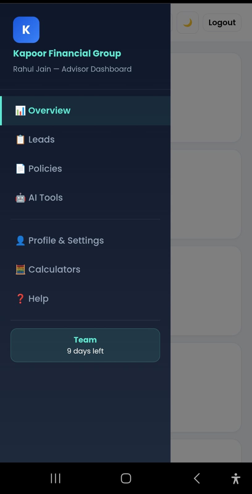 Mobile App - Admin Options