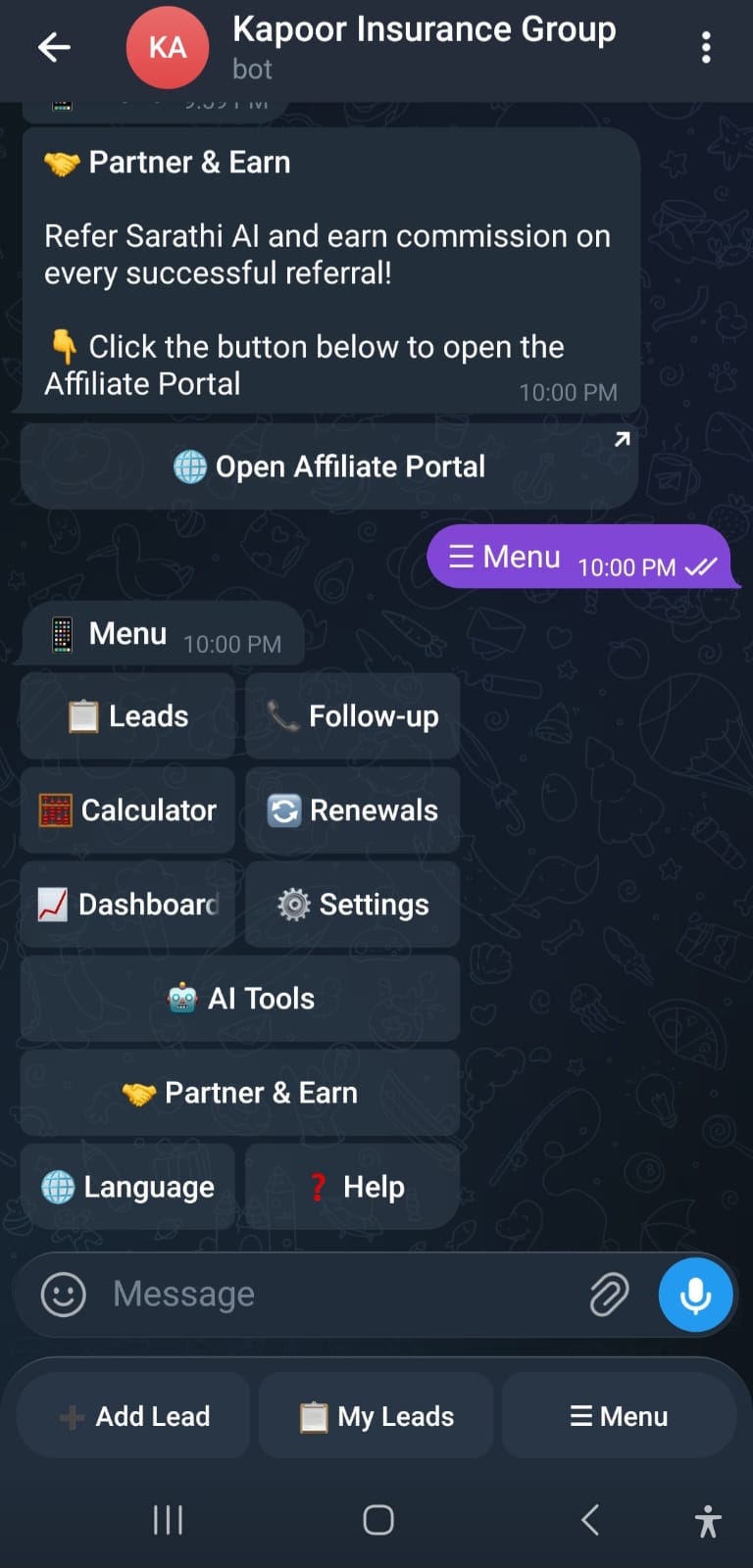 Telegram Bot - Menu